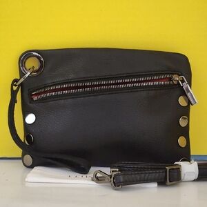 Hammutt Black Leather Clutch with Silver Accents